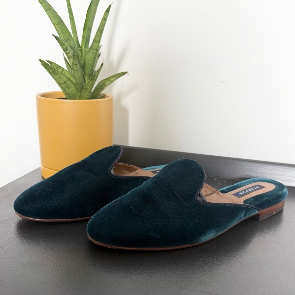 Margaux sapphire blue teal velvet loafer mule flat shoes - size 8.5 (38.5) - Picture 4 of 7